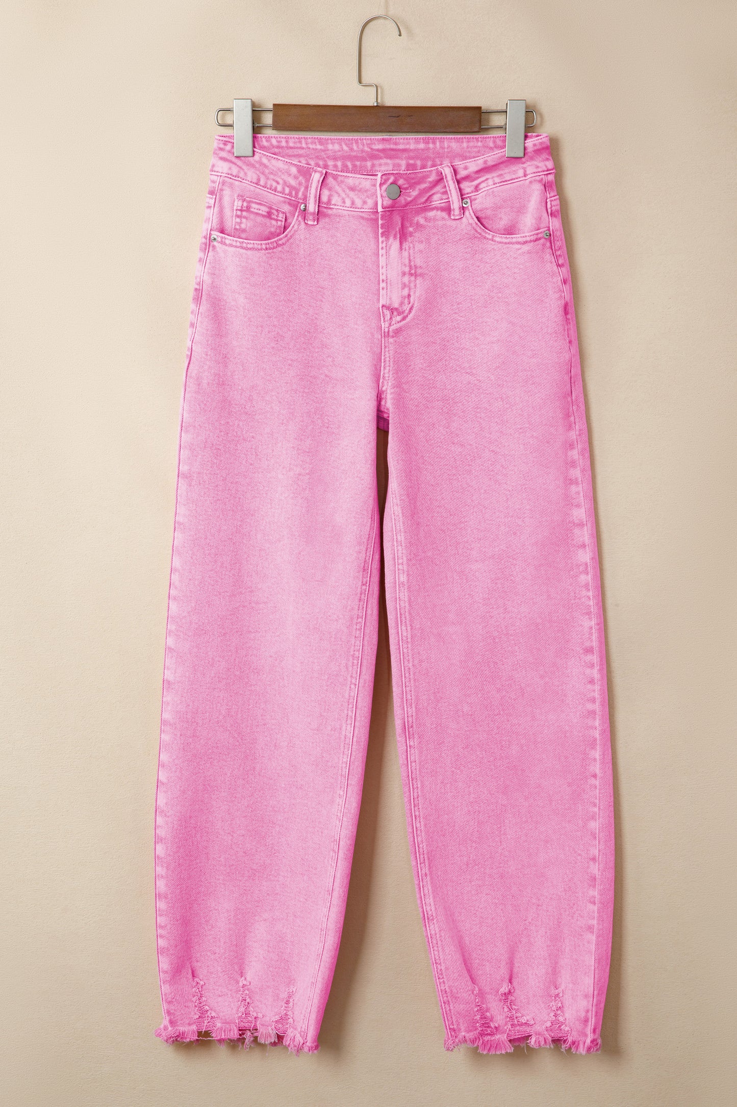 Pink High Waist Raw Hem Jeans