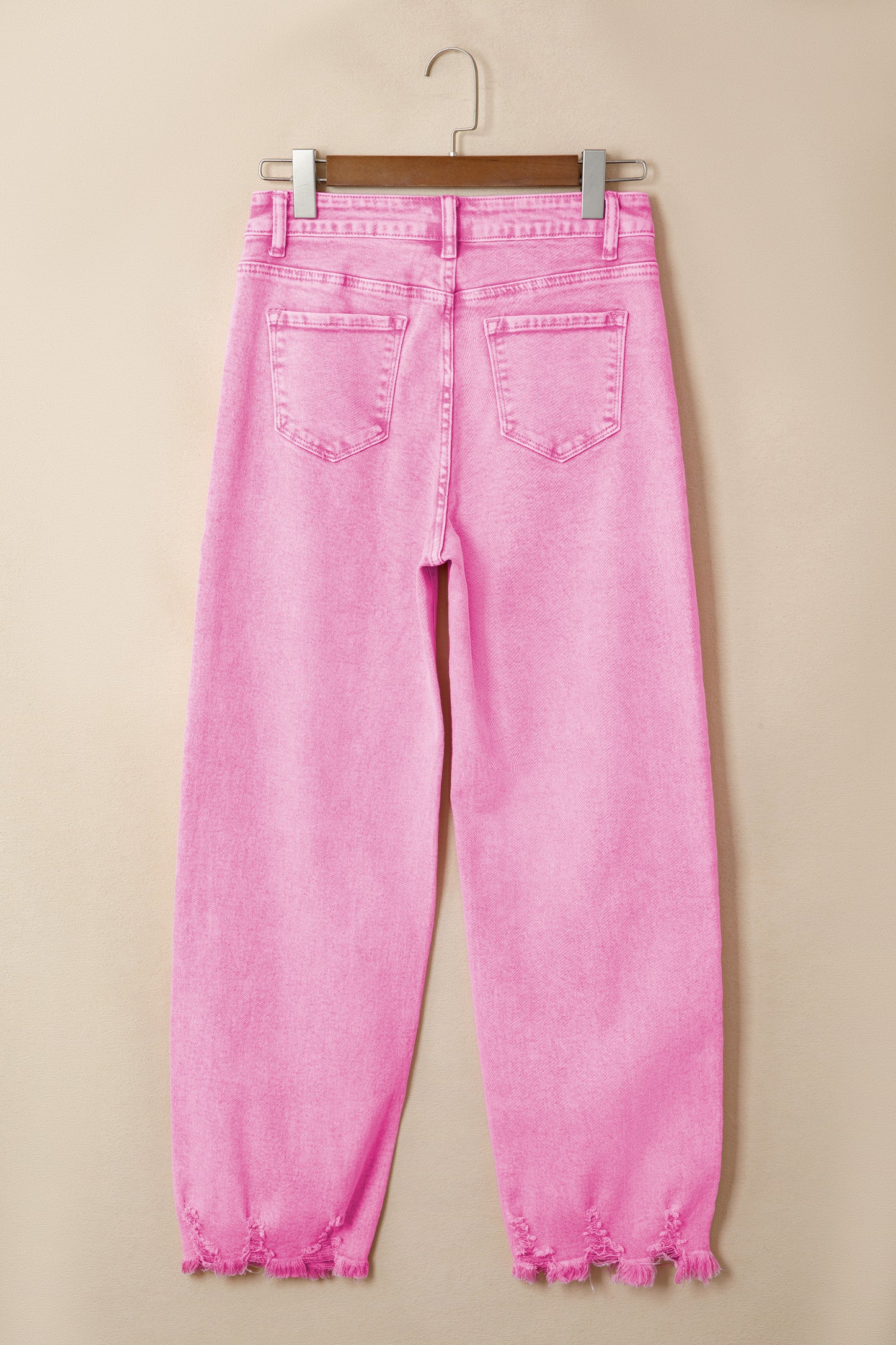 Pink High Waist Raw Hem Jeans