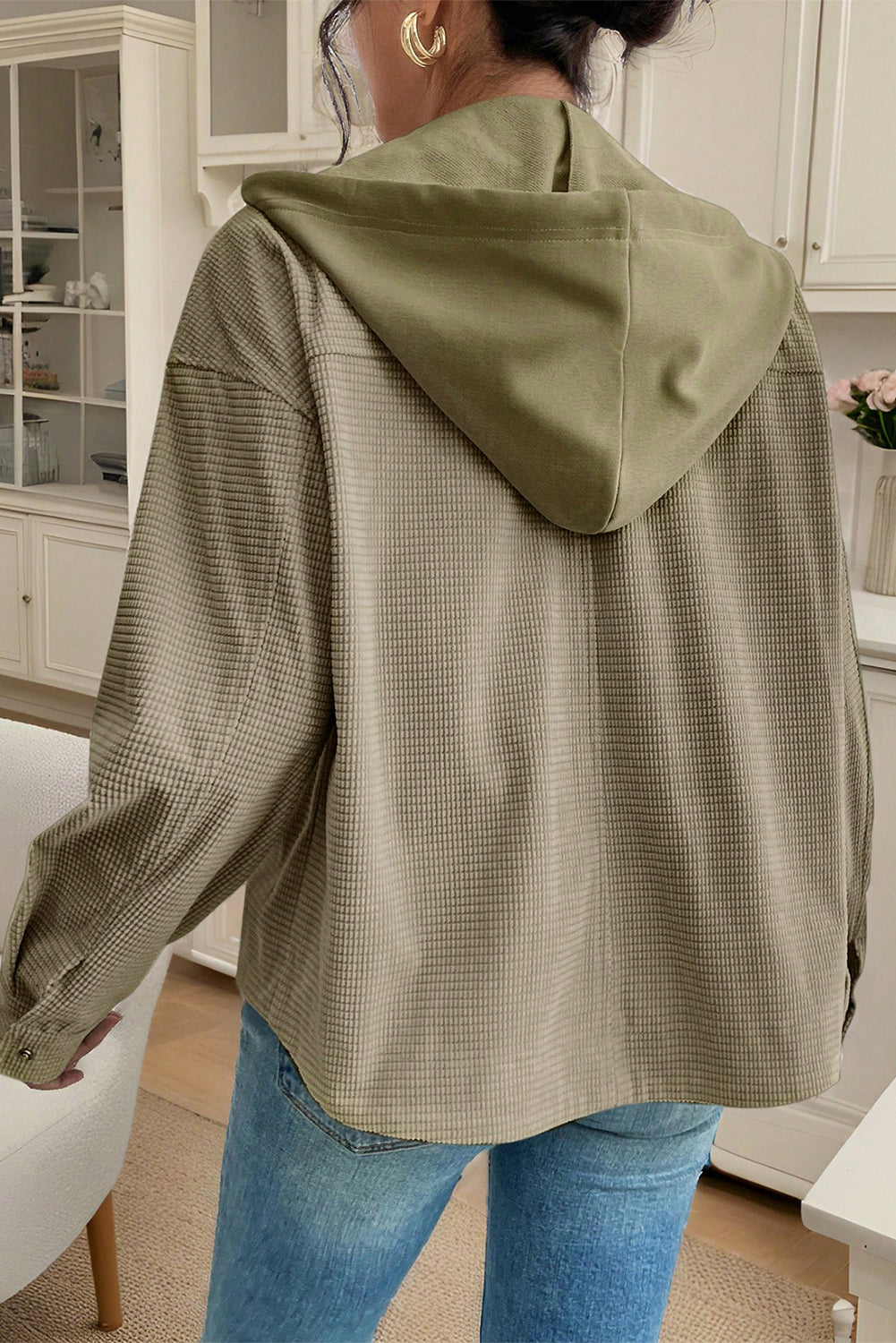 Green Textured Patchwork Shacket