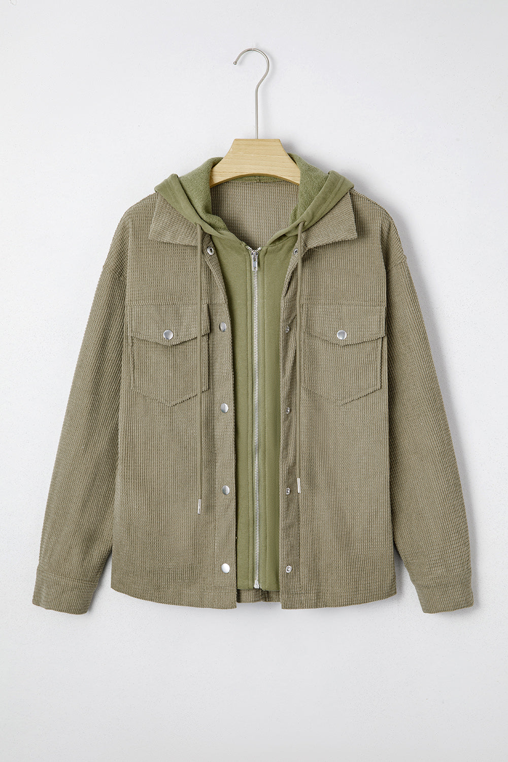 Green Textured Patchwork Shacket