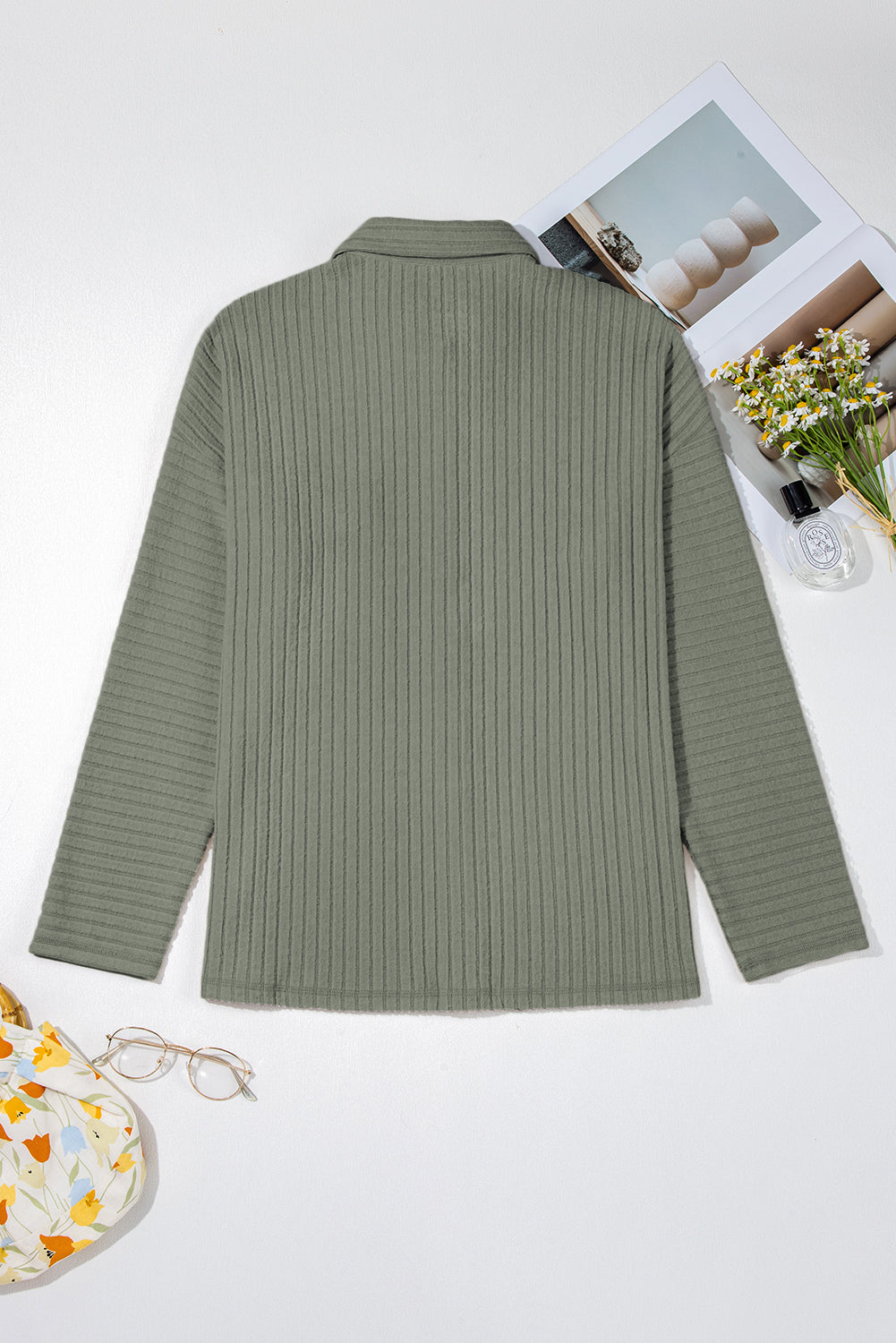 Mist Green Ribbed Button Up Shirt