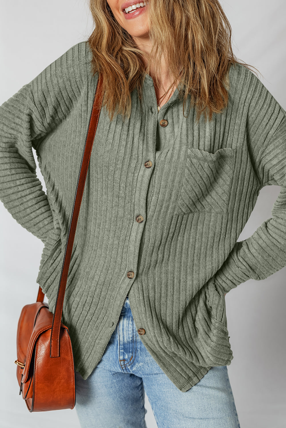 Mist Green Ribbed Button Up Shirt