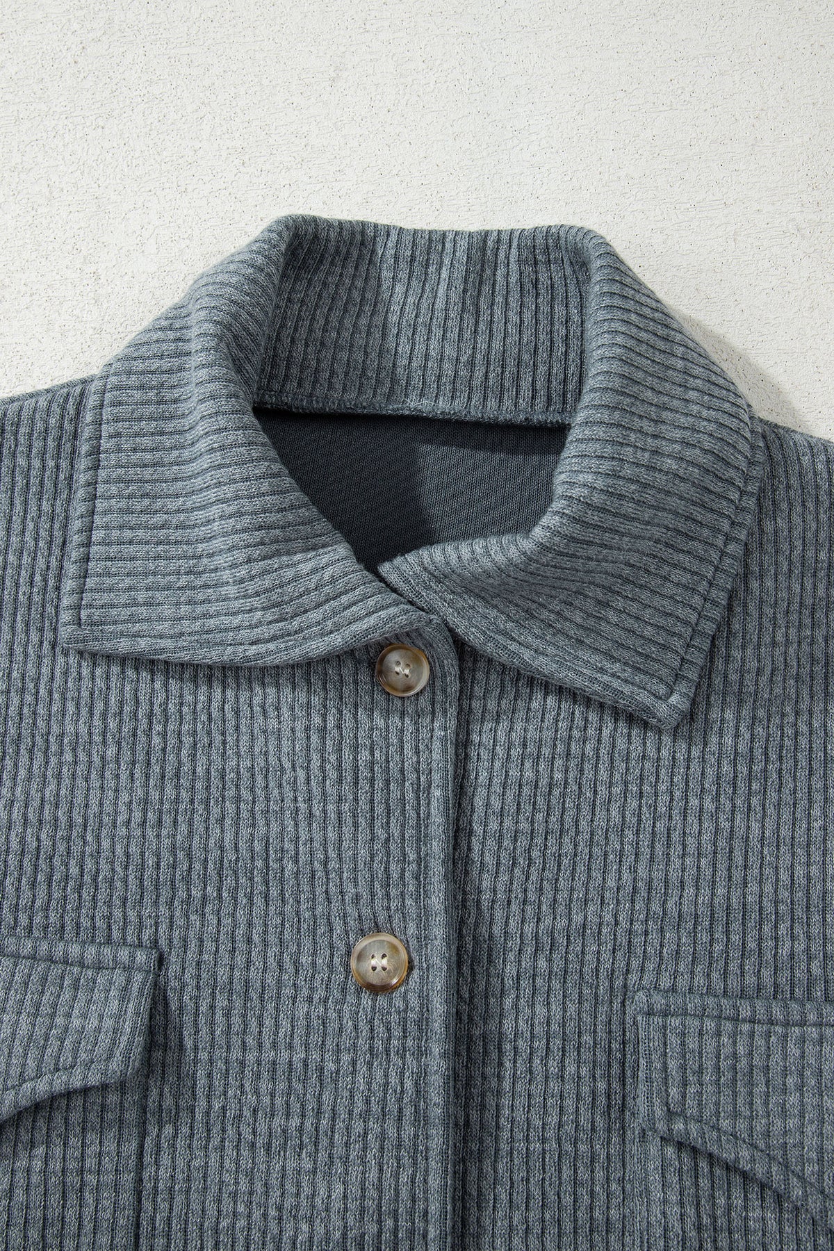 Ribbed Knit Button Front Pocket Casual Shacket - Colors Available