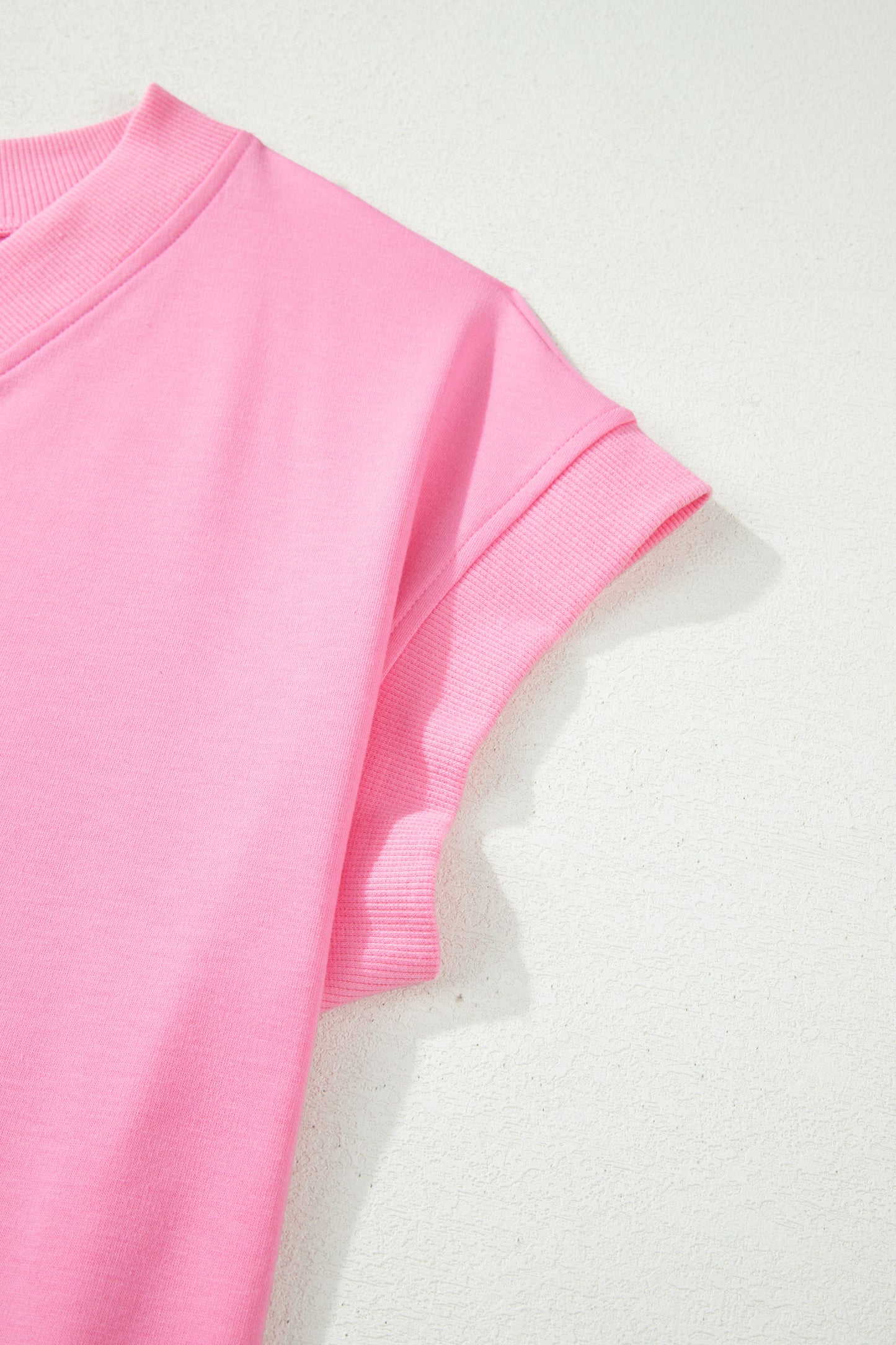 Pink Solid V-Neck Tee Plus Size Pants Set