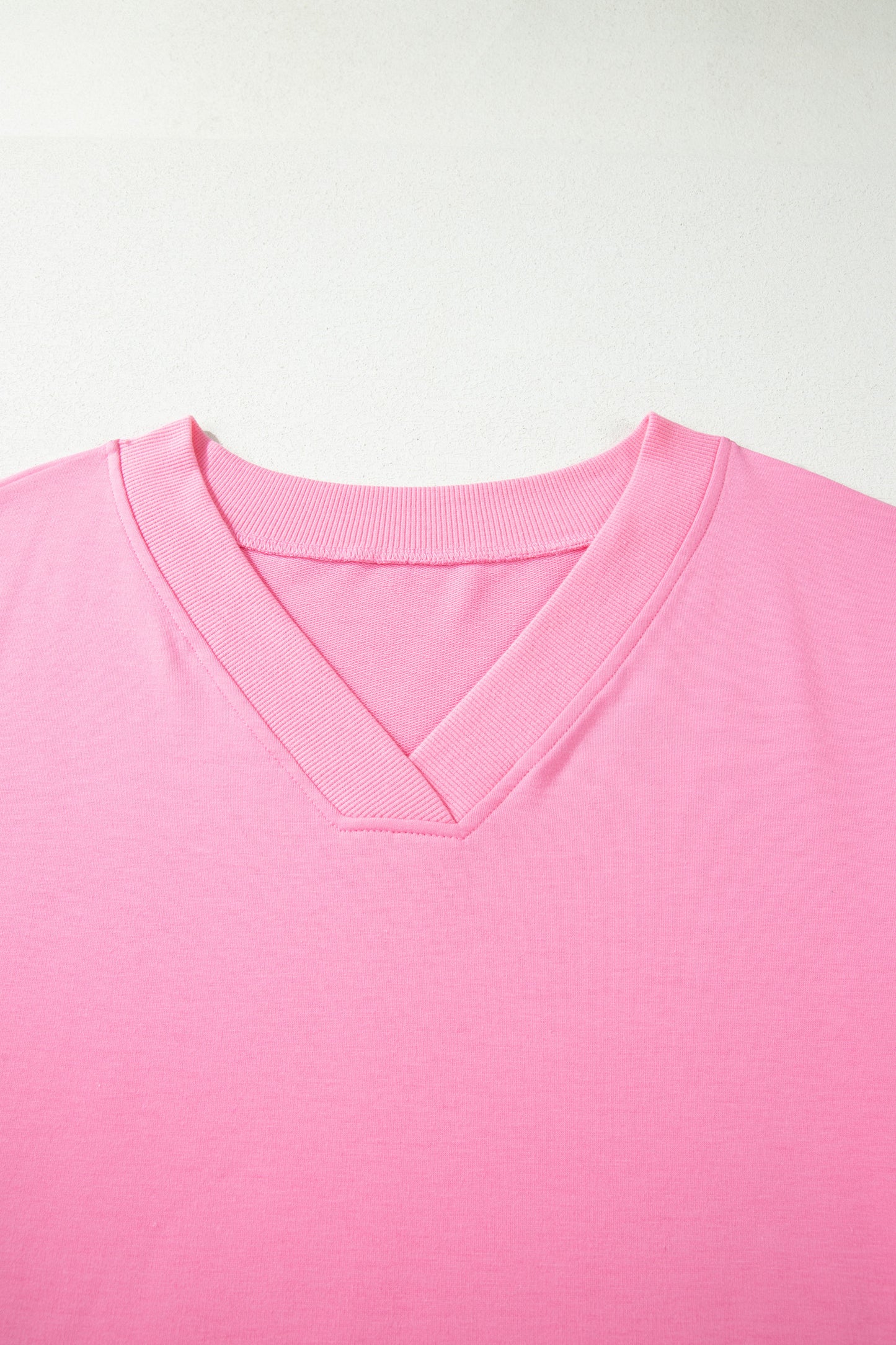 Pink Solid V-Neck Tee Plus Size Pants Set