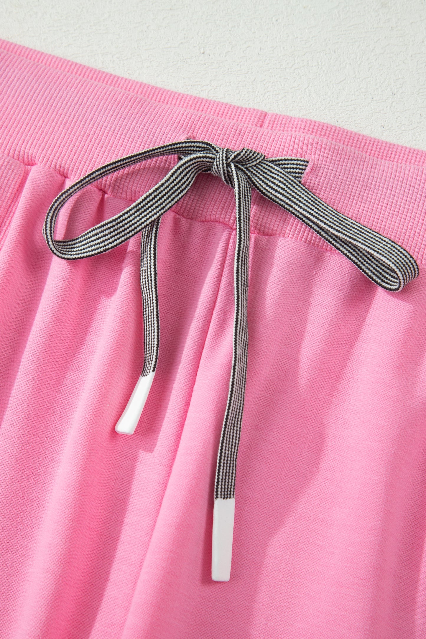 Pink Solid V-Neck Tee Plus Size Pants Set