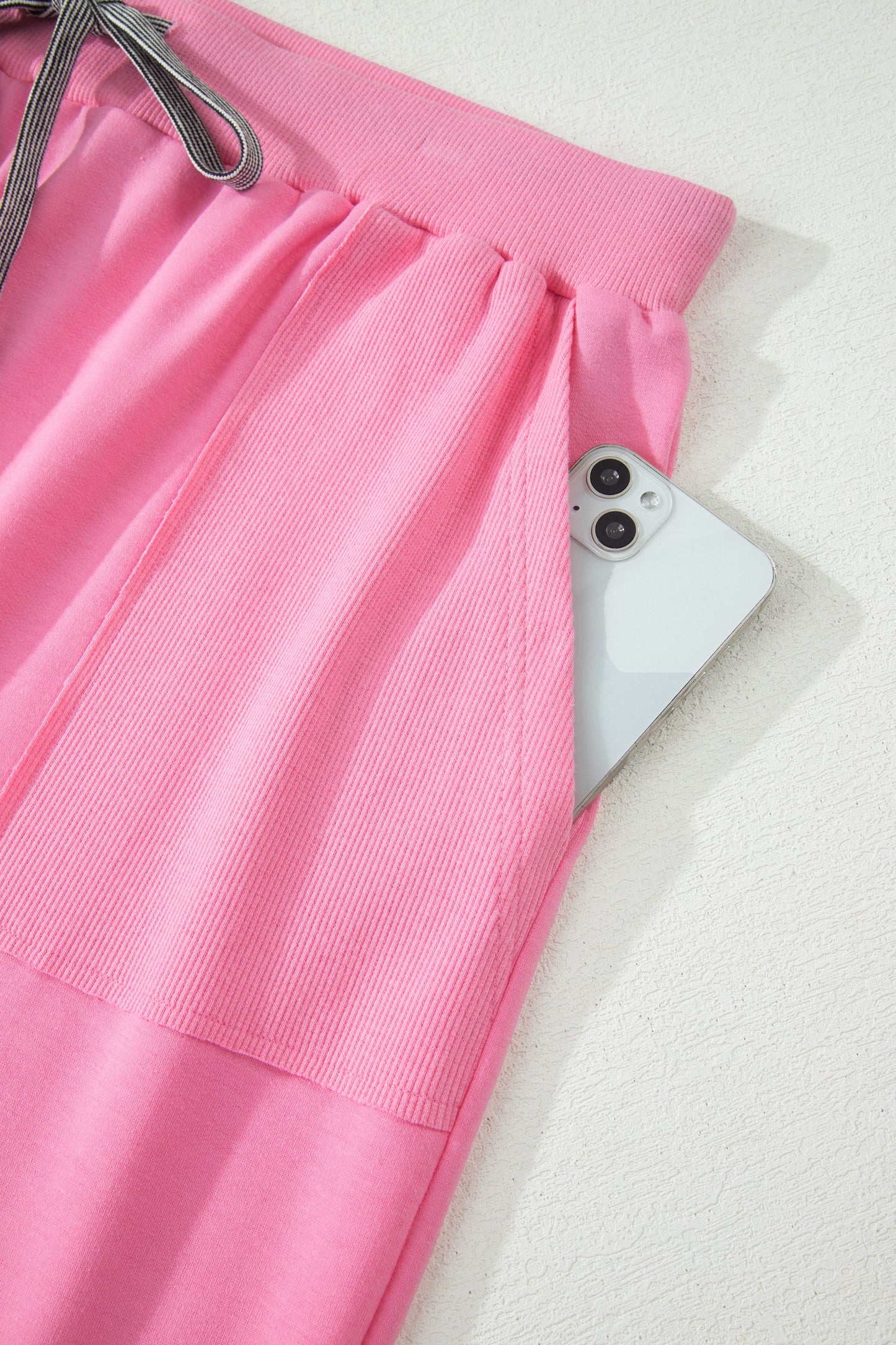 Pink Solid V-Neck Tee Plus Size Pants Set