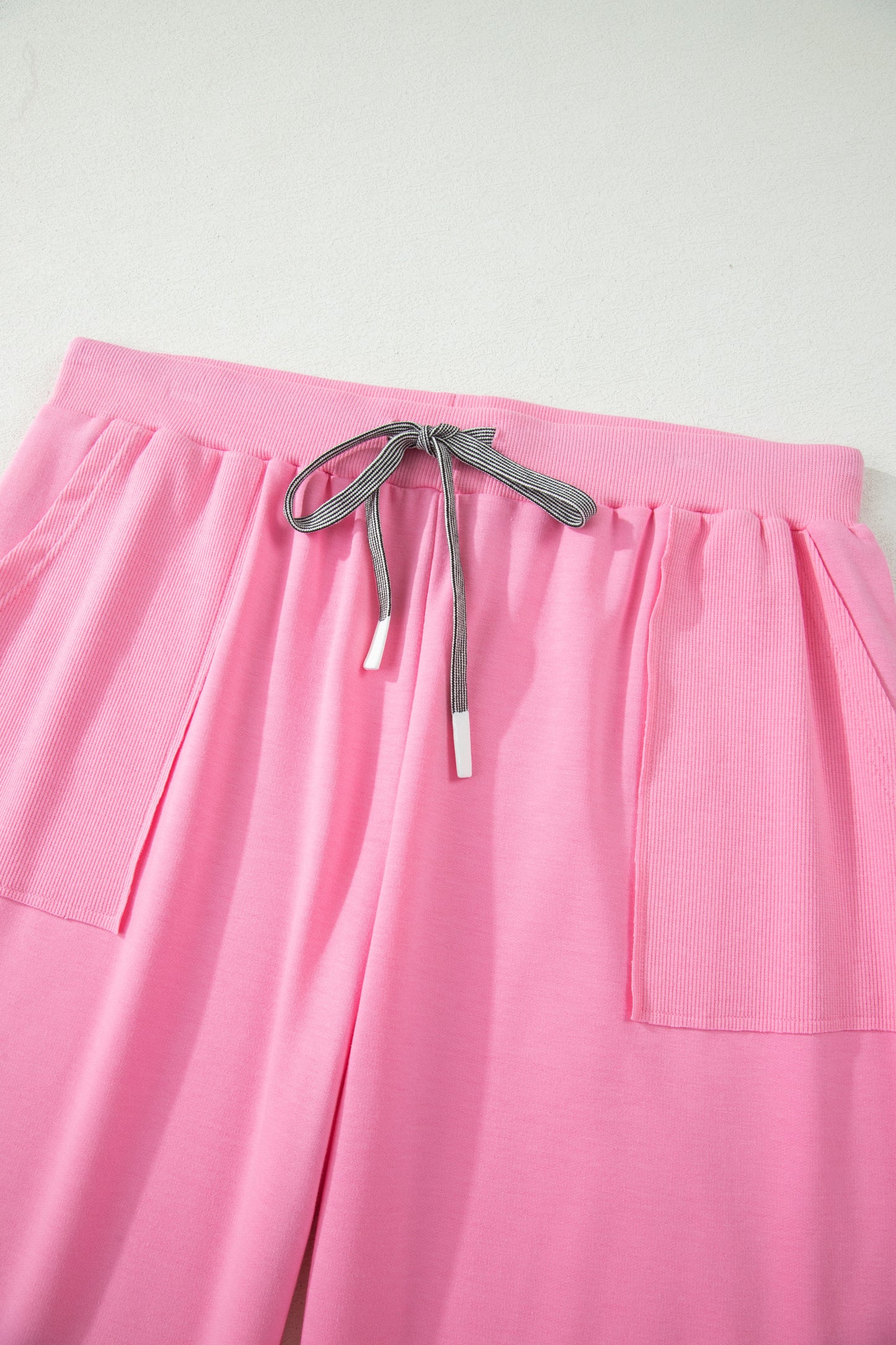 Pink Solid V-Neck Tee Plus Size Pants Set