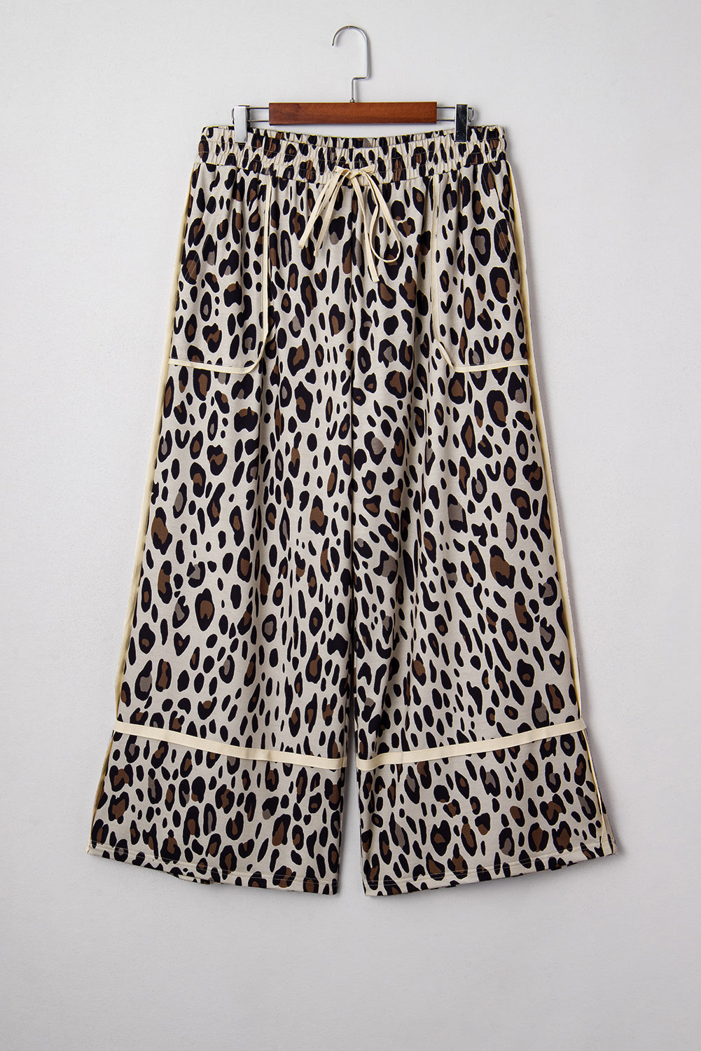 Khaki Plus Size Leopard Wide Leg Pants
