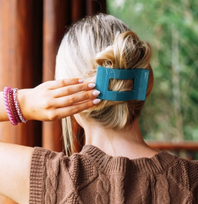 Teleties Teal With It Flat Rectangle Hair Clip - Options Available