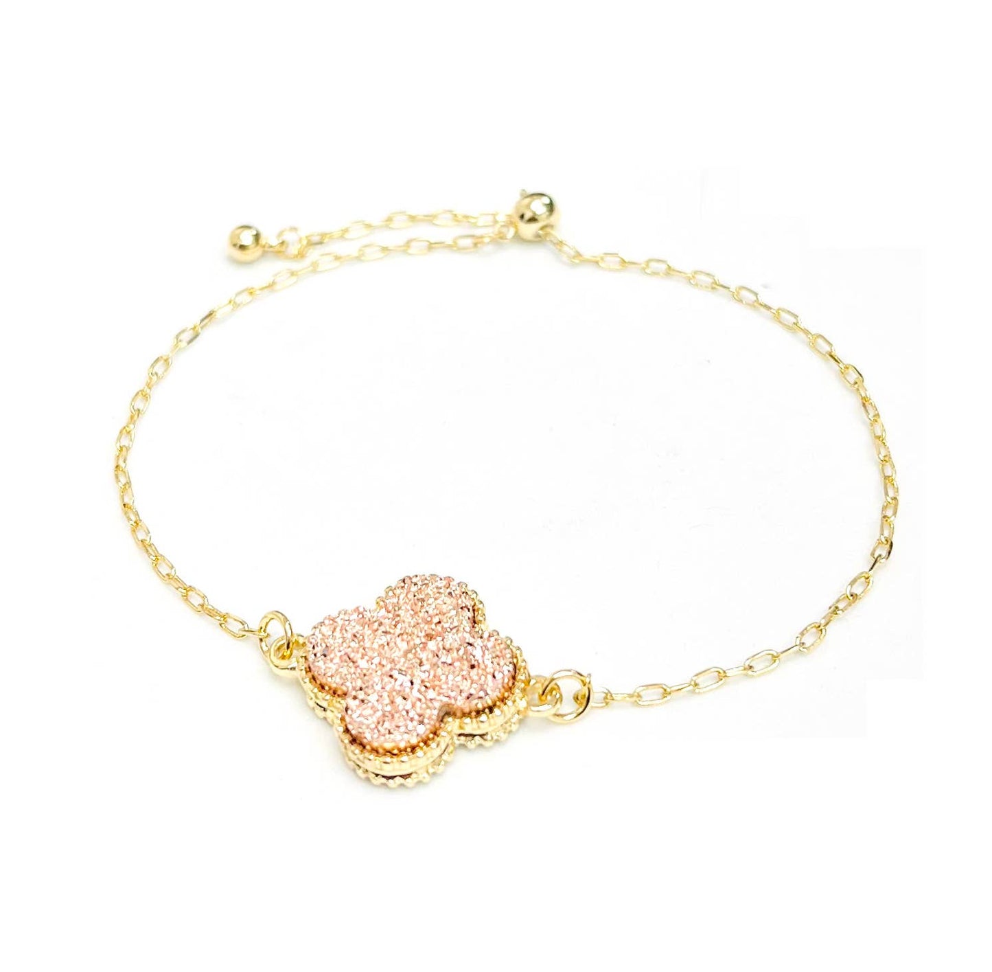 Resin Druzy Clover Charm with Chain Pull Tie Bracelet