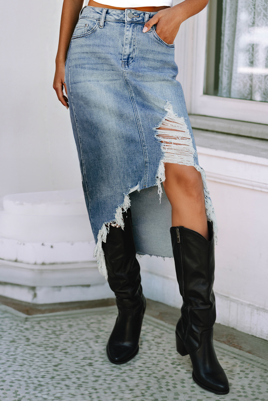 Distressed Denim Skirt