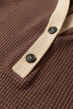 Coffee Waffle Knit Hooded Top