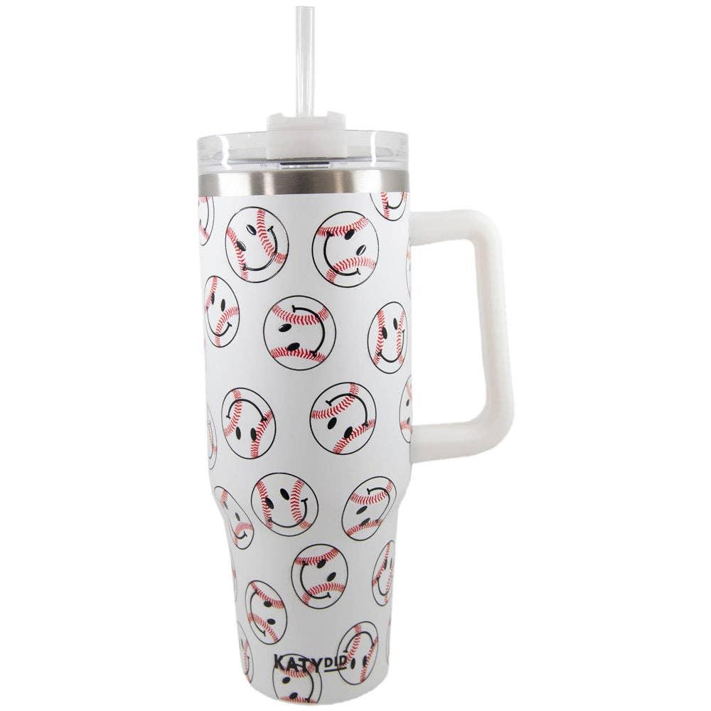 Baseball Happy Faces Stainless Steel Tumbler Cup - Doodlations Coffee Bar & Boutique