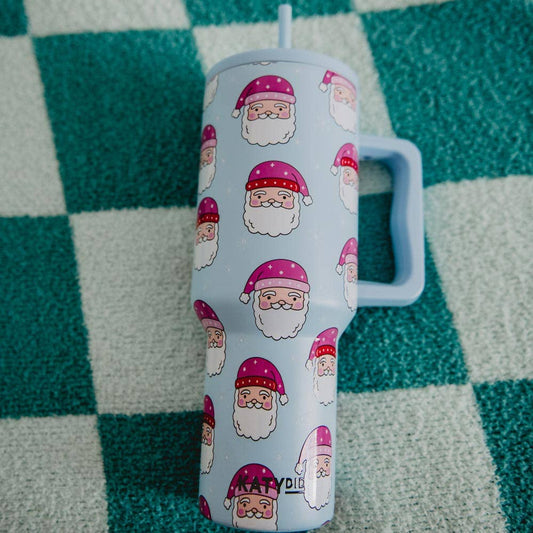 Pink Santa Hats Blue Tumbler