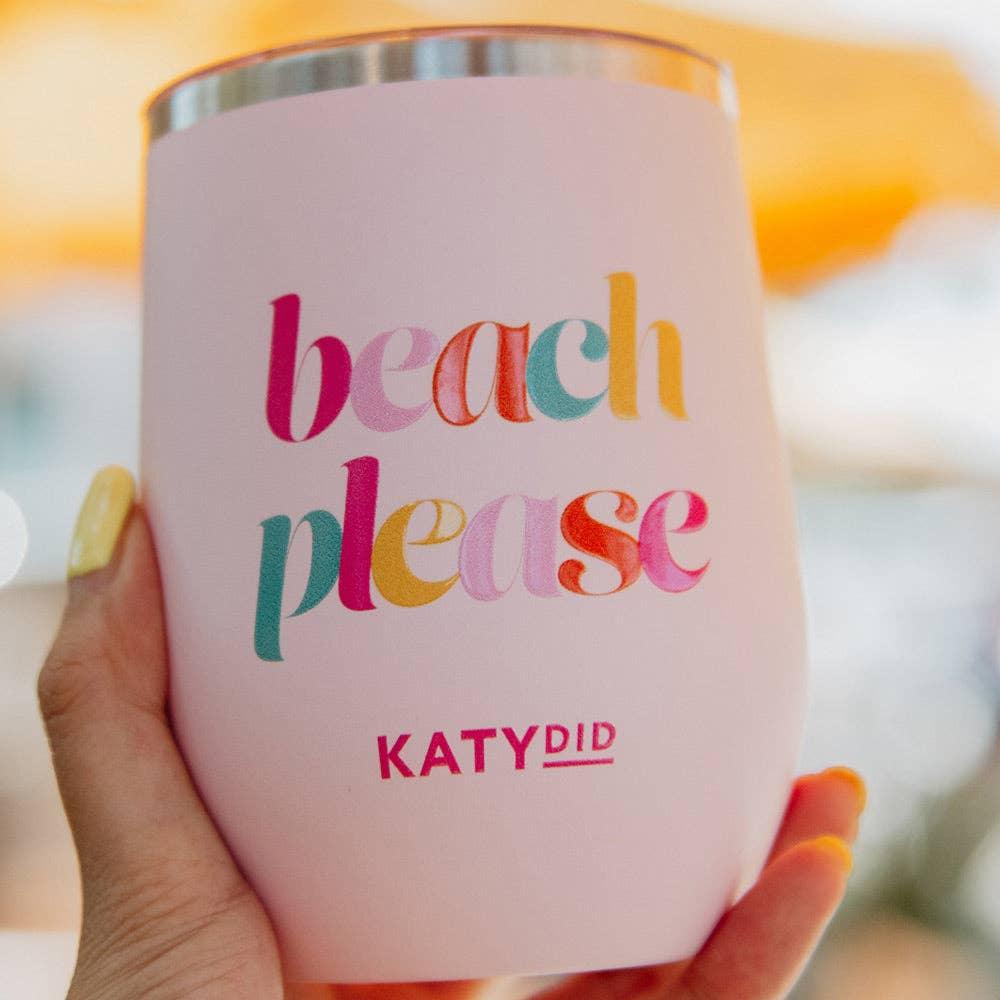 Beach Please 12 Oz WINE TUMBLER With Lid - Doodlations Coffee Bar & Boutique
