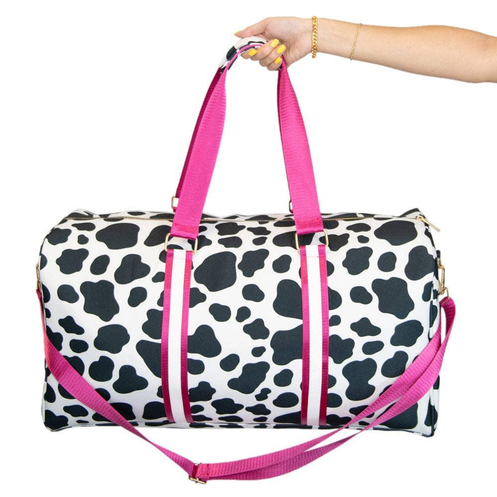 Black and White Cow Print Weekender Bag - Doodlations Coffee Bar & Boutique