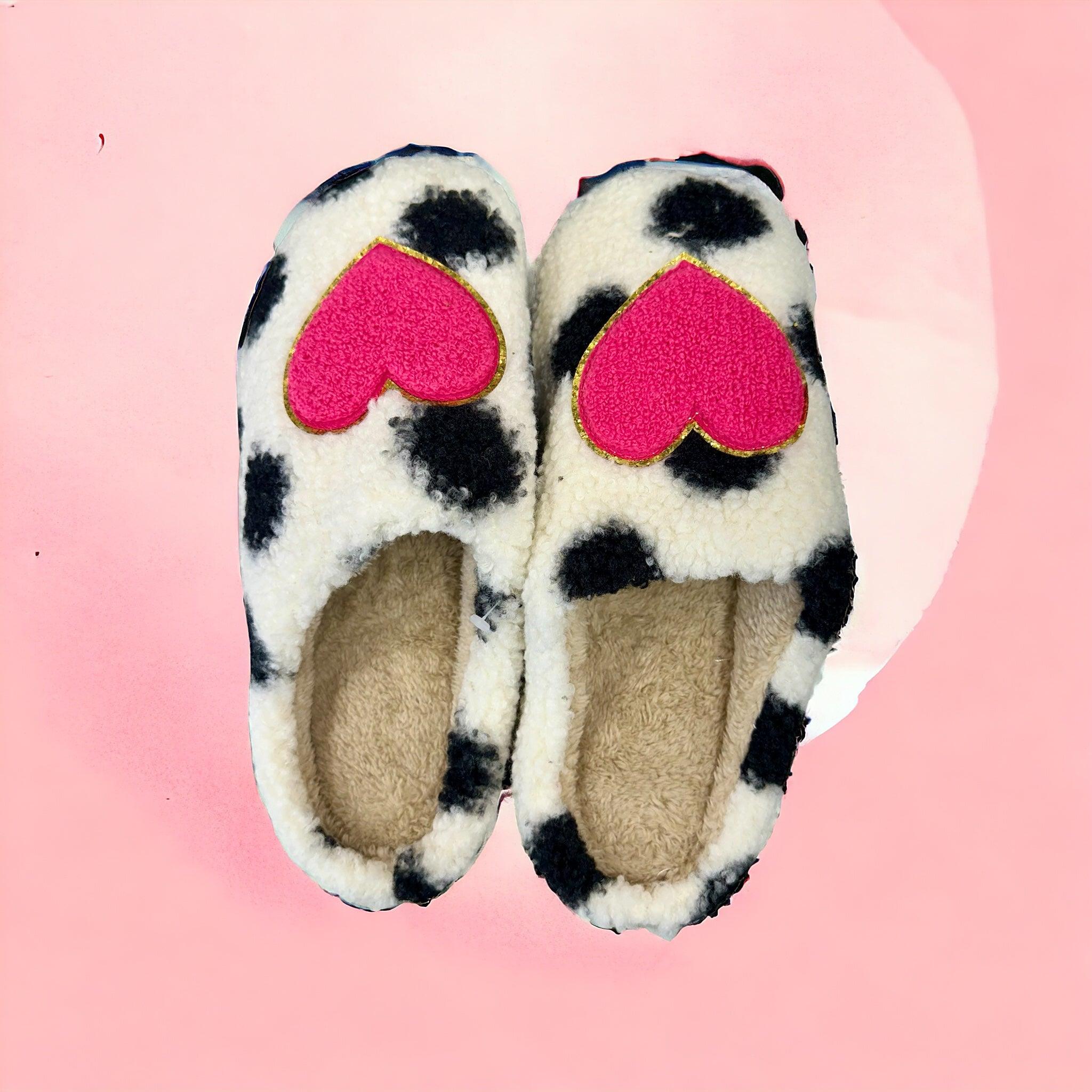 Black & White Pink Heart Slippers - Doodlations Coffee Bar & Boutique