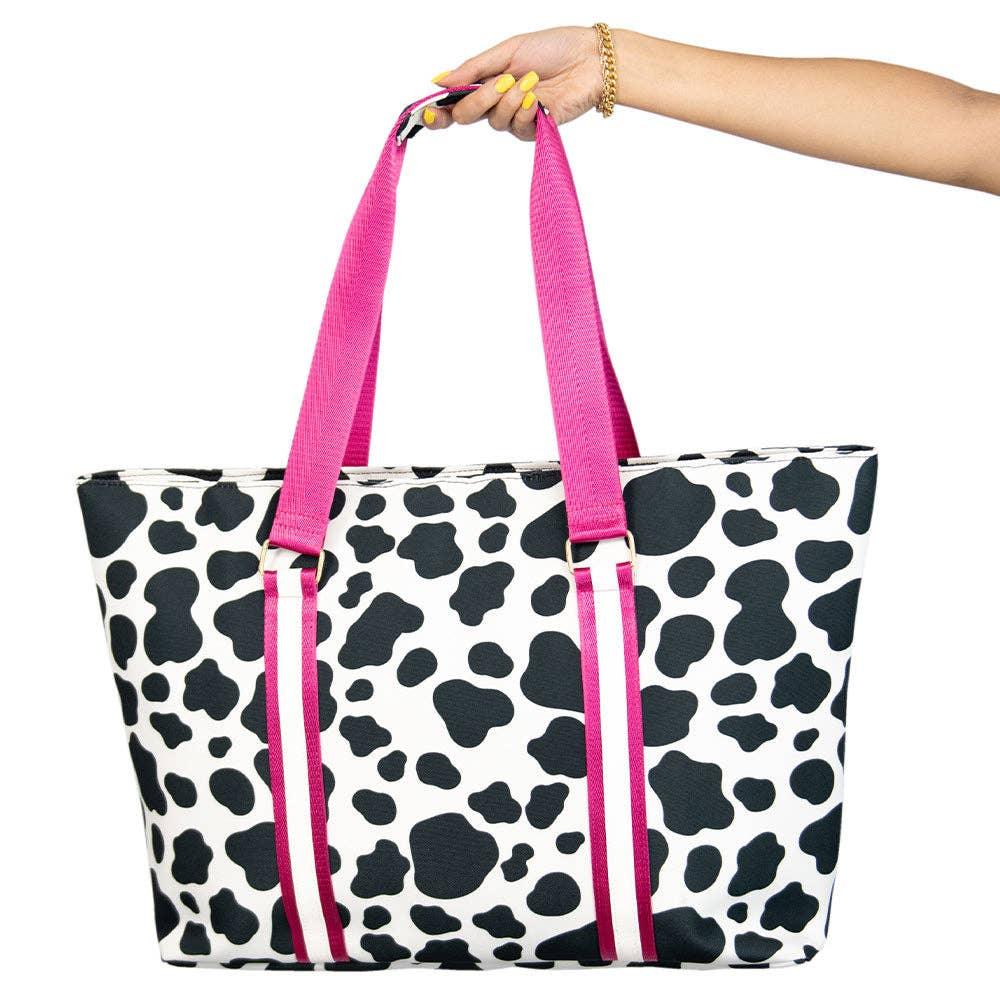 Black and White Women's Cow Print Tote Bag - Doodlations Coffee Bar & Boutique