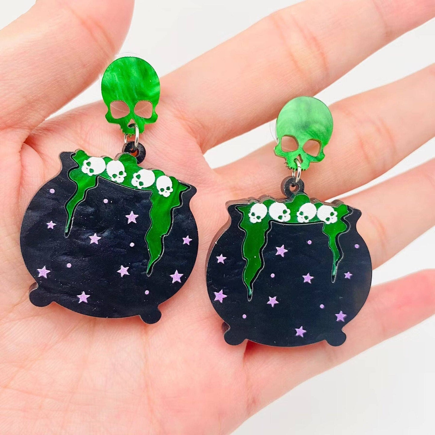 Poison Magic Jar Skull Earrings