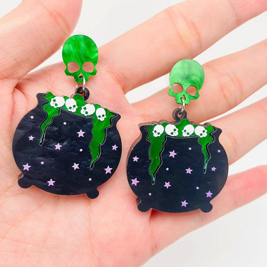 Poison Magic Jar Skull Earrings