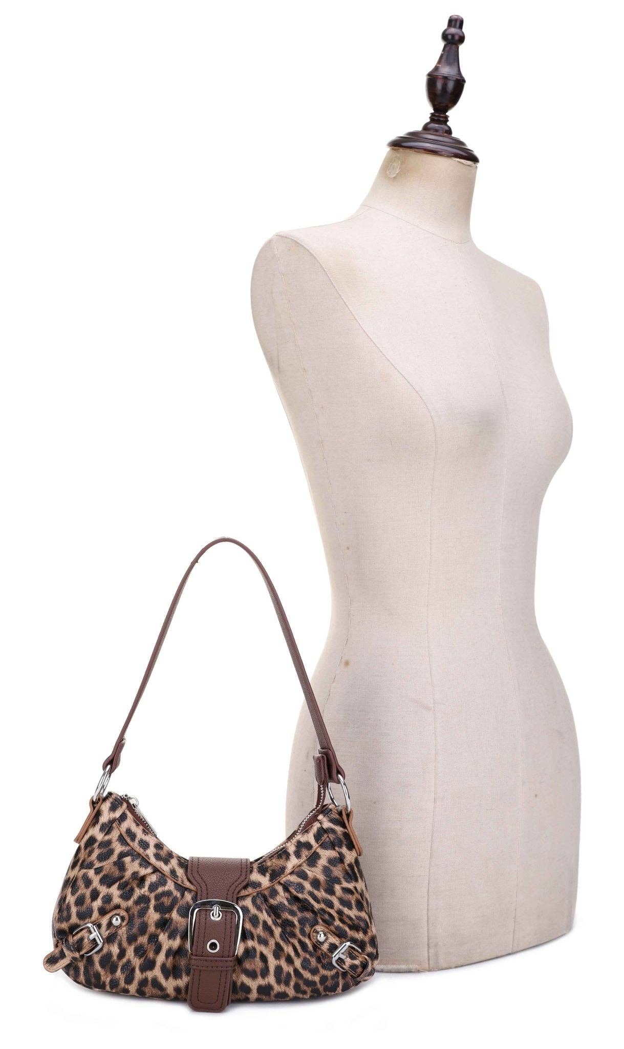 Leopard Print Buckle Baguette Shoulder Bag