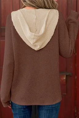 Coffee Waffle Knit Hooded Top