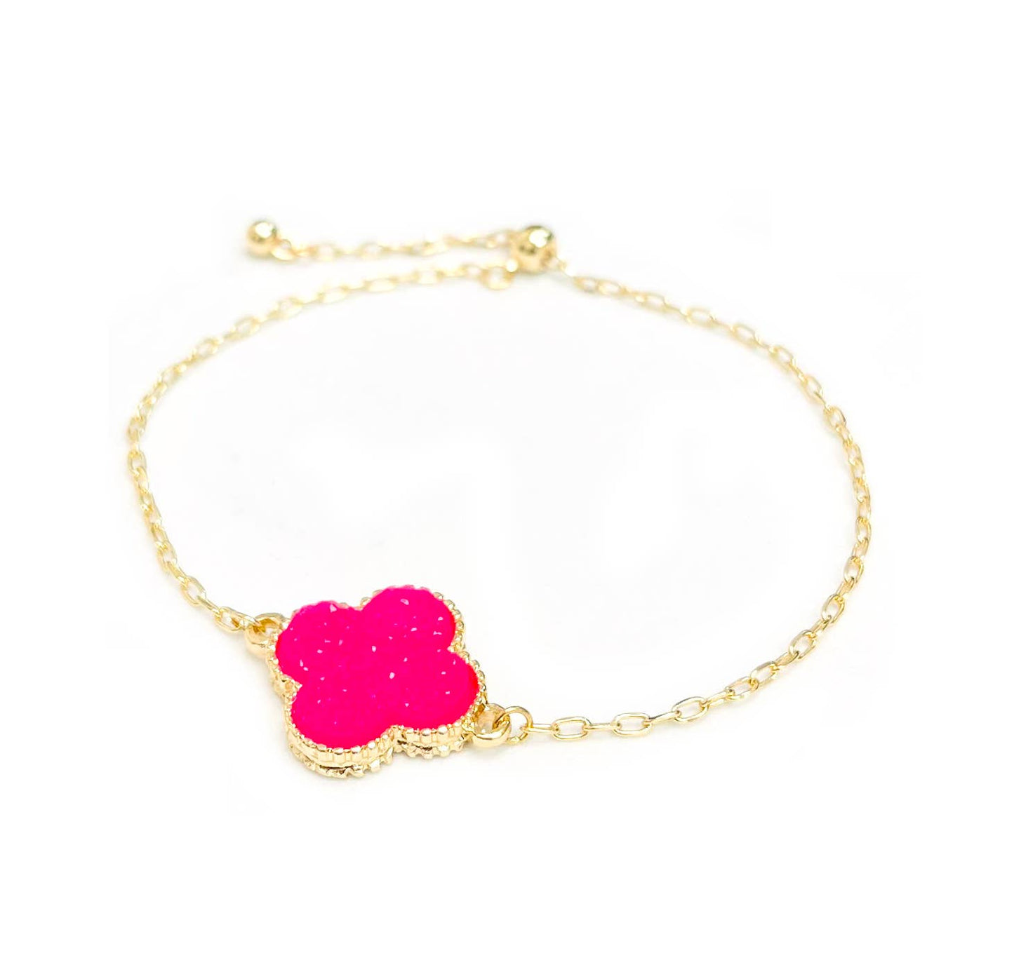 Resin Druzy Clover Charm with Chain Pull Tie Bracelet