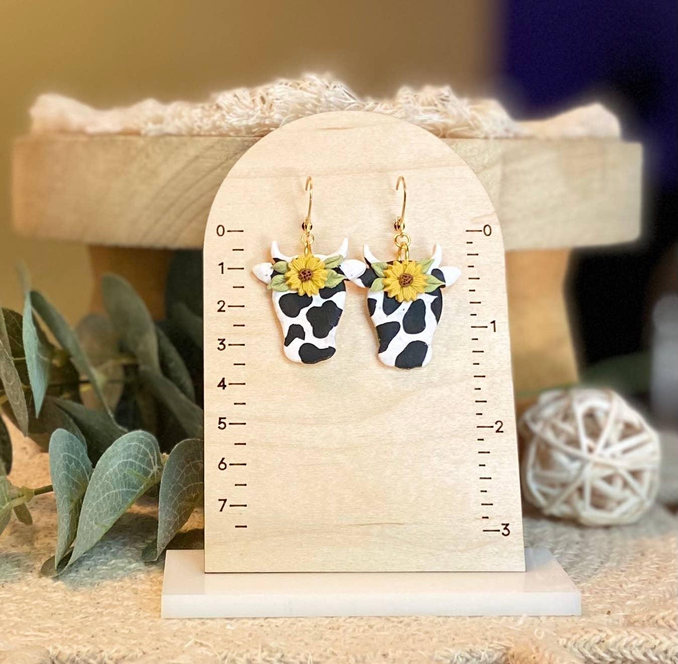 Cow Print & Sunflower Clay Earrings - Doodlations Coffee Bar & Boutique