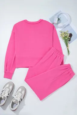 Bright Pink Henley Pullover and Jogger Pants Set