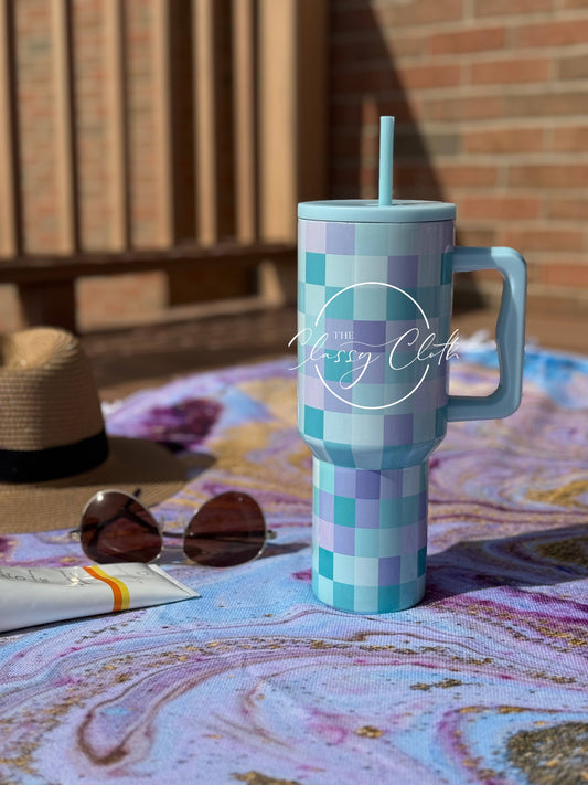 Aqua Checkered Tumbler 40 oz