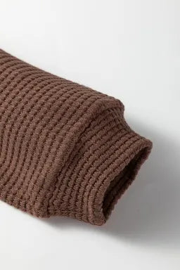 Coffee Waffle Knit Hooded Top