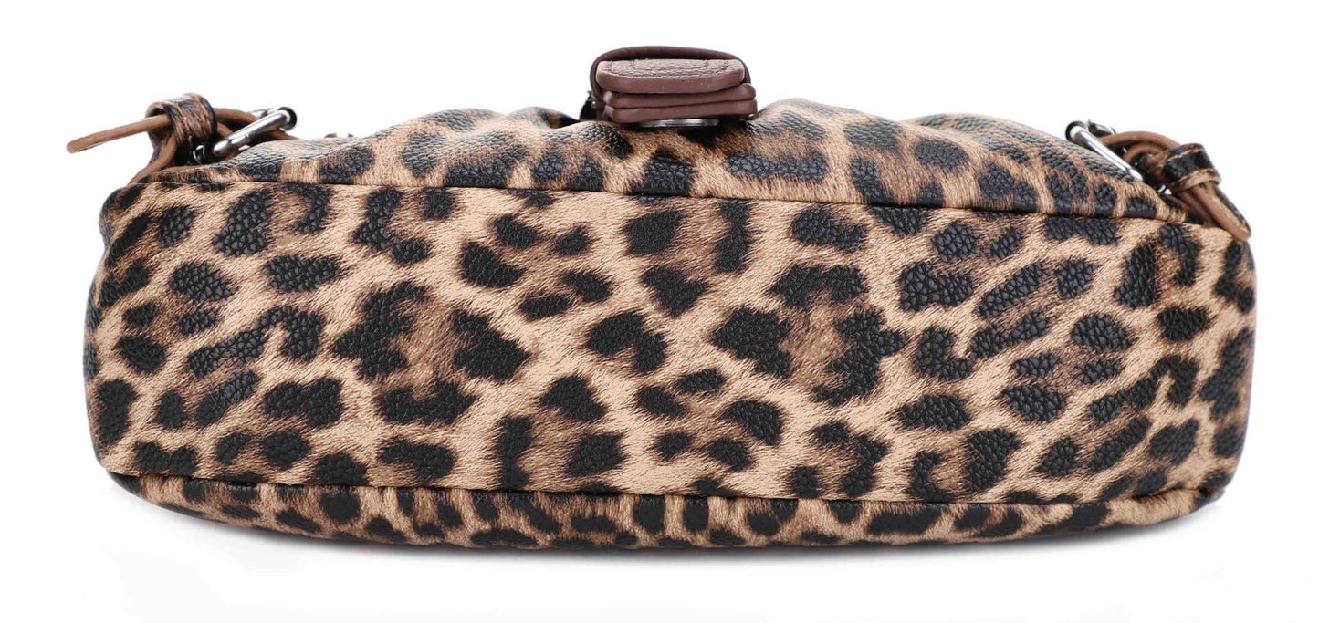 Leopard Print Buckle Baguette Shoulder Bag