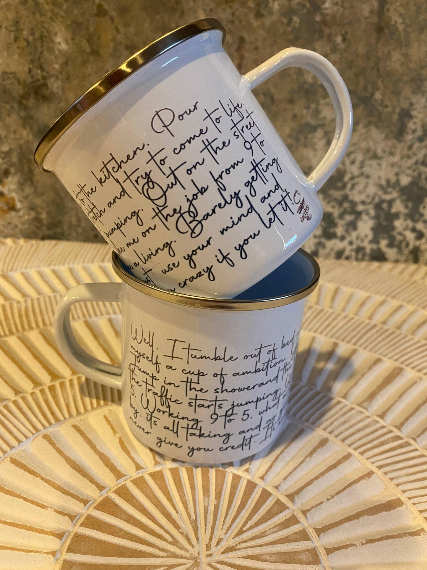 Dolly “9 to 5” Lyrics Metal Mug - Doodlations Coffee Bar & Boutique