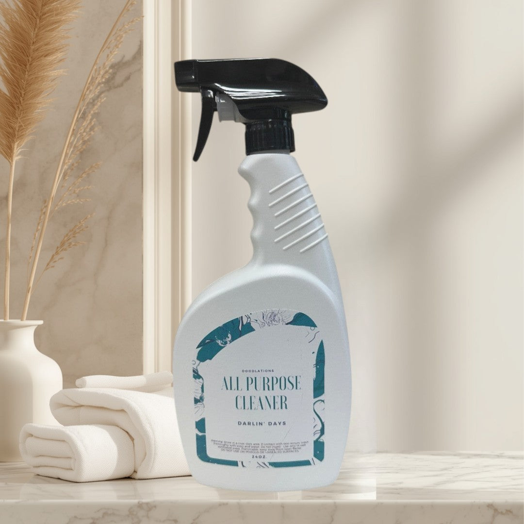 Doodlations Darlin' Days All Purpose Cleaner spray bottle with a black trigger and a decorative label.