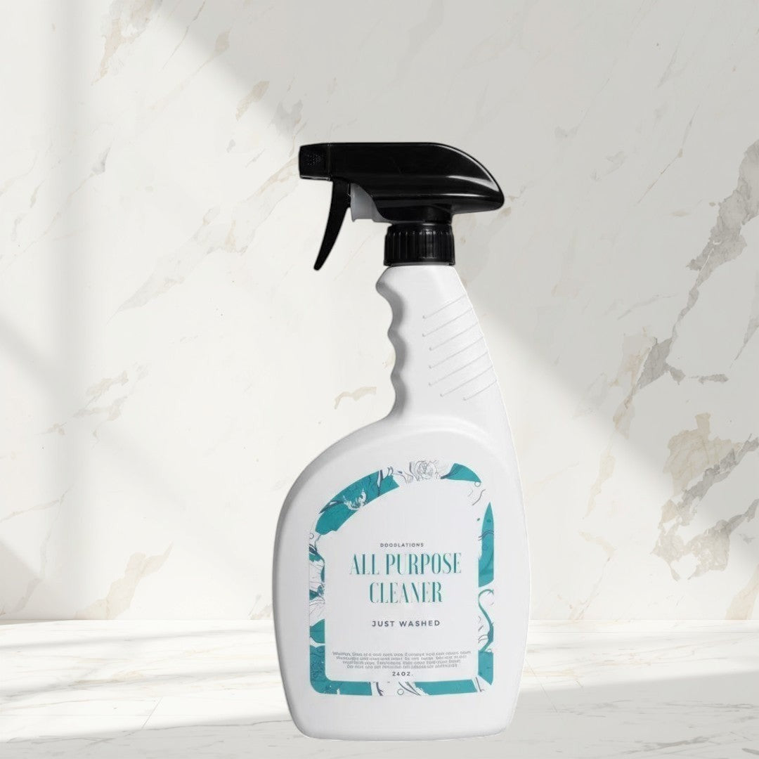 Doodlations Coffee Bar & Boutique white all-purpose cleaner spray bottle with black trigger, 24 oz,