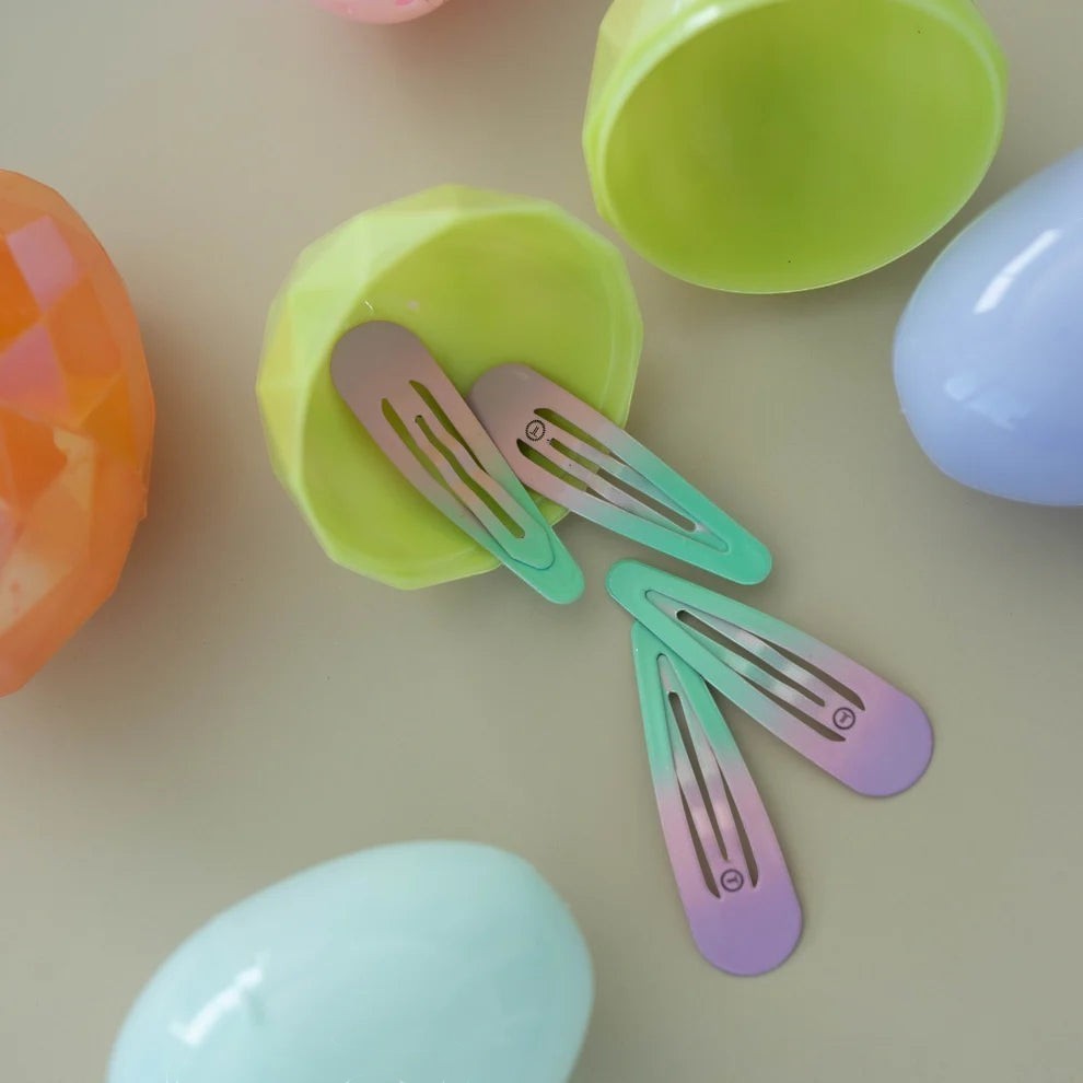 Doodlations Aquaviolet gradient snap hair clips with seamless tips for comfortable, no-snag wear. Set of 6.