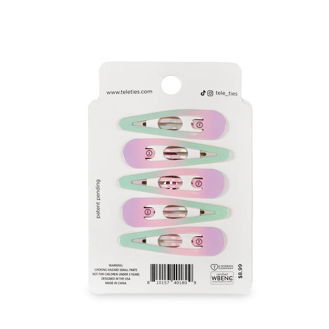 Doodlations Coffee Bar & Boutique Teleties Aquaviolet snap hair clips with seamless tip, set of 6.