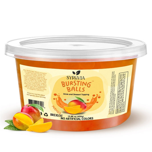 Doodlations Coffee Bar & Boutique Bursting Mango Balls are a drink and dessert topping made with real mango juice.