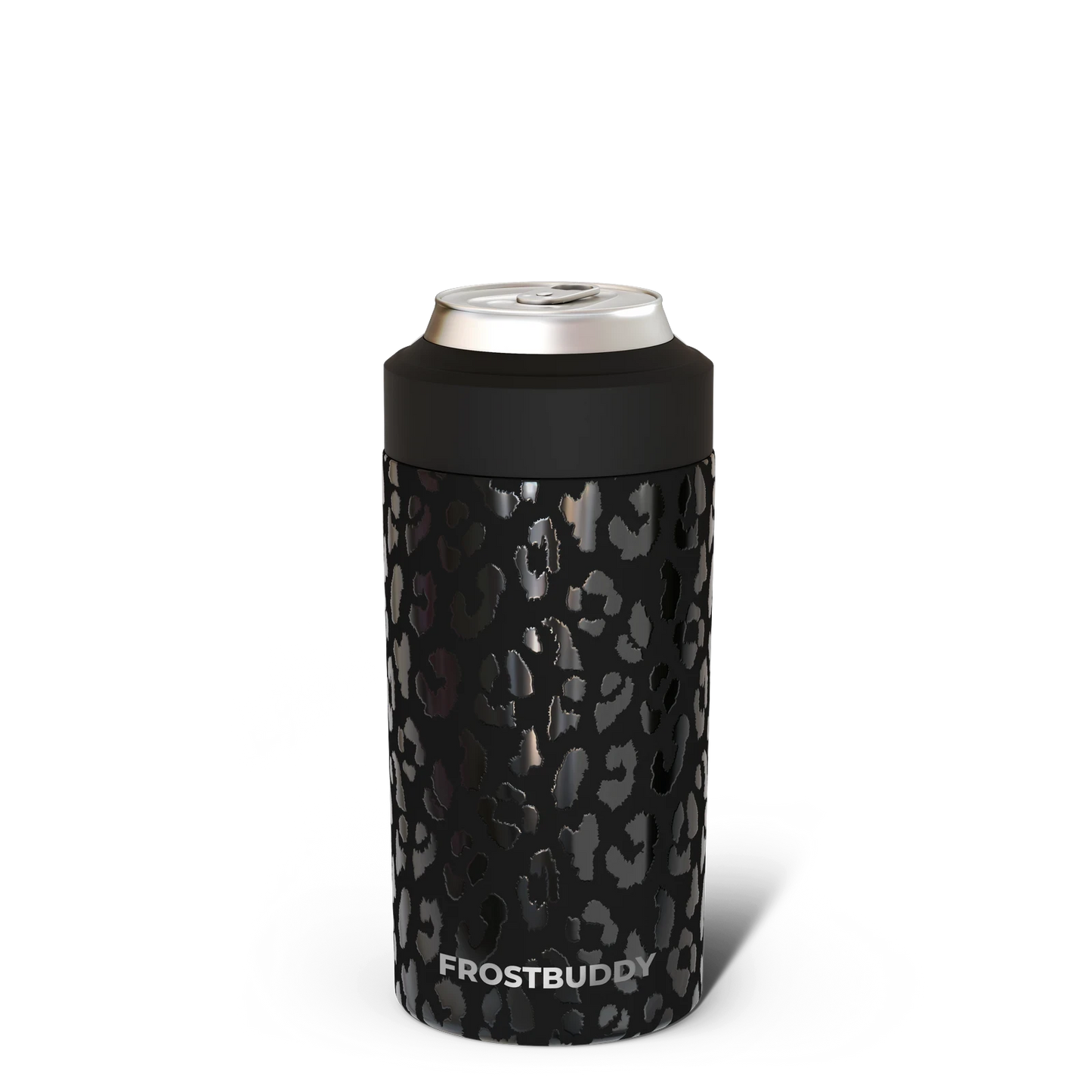 Doodlations Coffee Bar & Boutique black leopard print universal can cooler