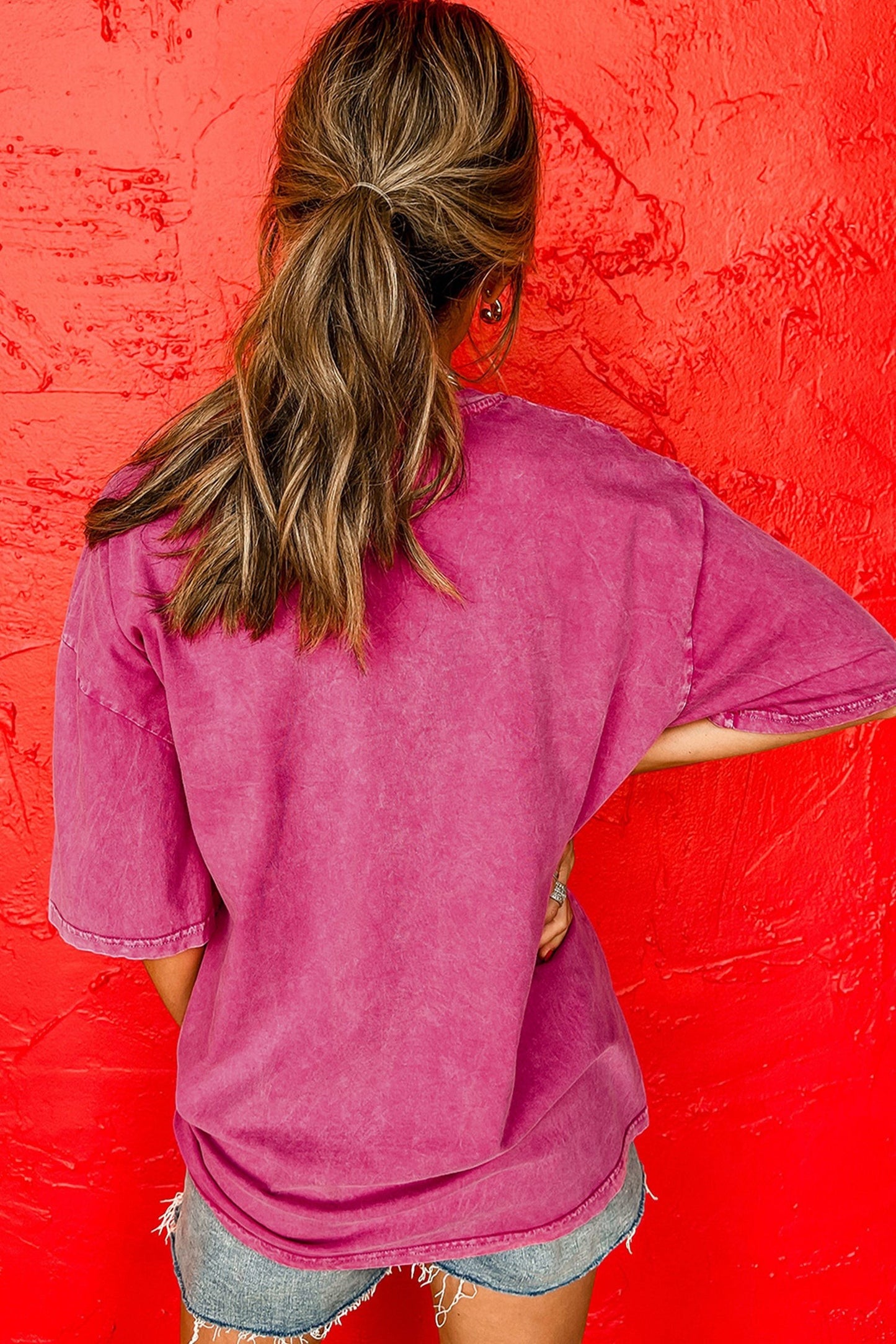 Doodlations Coffee Bar & Boutique AMERICA 1776 graphic tee in rose red mineral wash cotton. Relaxed fit, vintage-inspired.