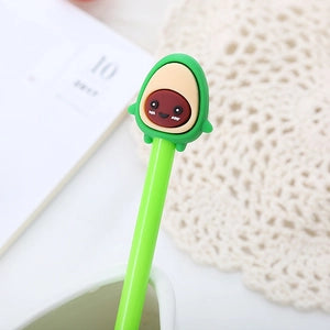 Doodlations Coffee Bar & Boutique avocado gel pen with a cute 3D cartoon character topper and vibrant green barrel.