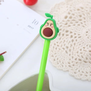Doodlations Coffee Bar & Boutique avocado cartoon gel pen with a 3D soft rubber character topper and green barrel