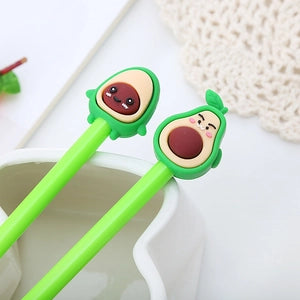 Doodlations Coffee Bar & Boutique avocado gel pens with cute 3D cartoon character toppers and vibrant green barrels