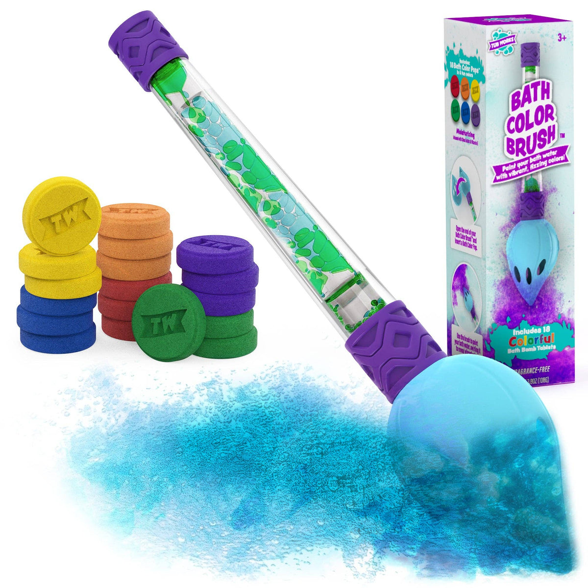 Doodlations Coffee Bar & Boutique Tub Works Bath Color Brush set with colorful bath bomb tablets and painting wand.