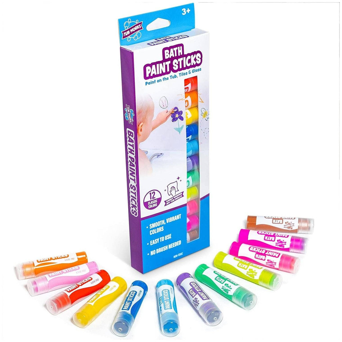 Doodlations Coffee Bar & Boutique Tub Works Bath Paint Sticks set with 12 vibrant non-toxic colors for bathtub art