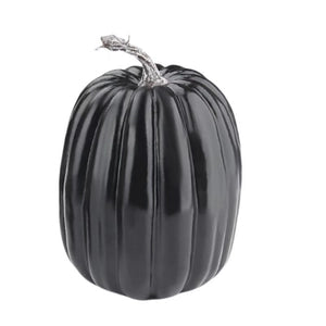 Doodlations Coffee Bar & Boutique black decorative harvest pumpkin with realistic ribbed texture and metallic stem