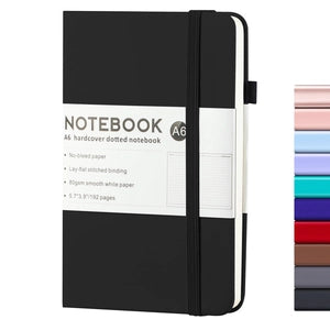 Doodlations Coffee Bar & Boutique A6 black hardcover dotted journal with elastic closure and pen loop