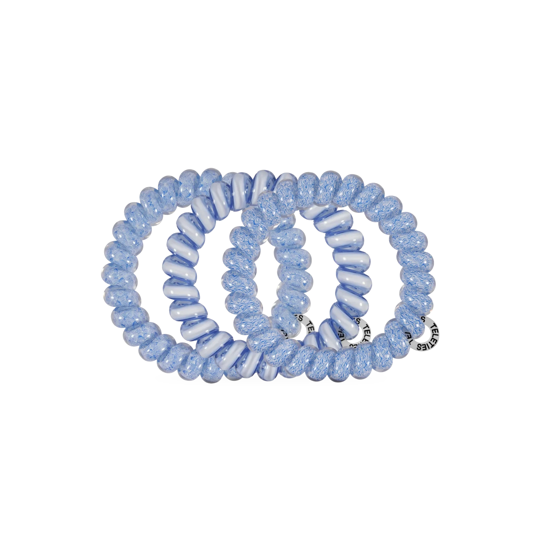Doodlations Coffee Bar & Boutique light blue spiral hair ties that prevent breakage and double as stylish bracelets.