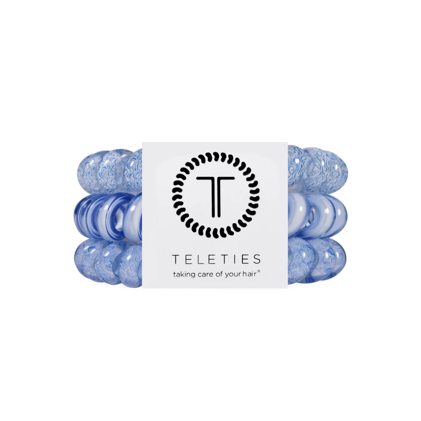 Doodlations Coffee Bar & Boutique blue marble spiral hair ties with strong grip and no-crease design